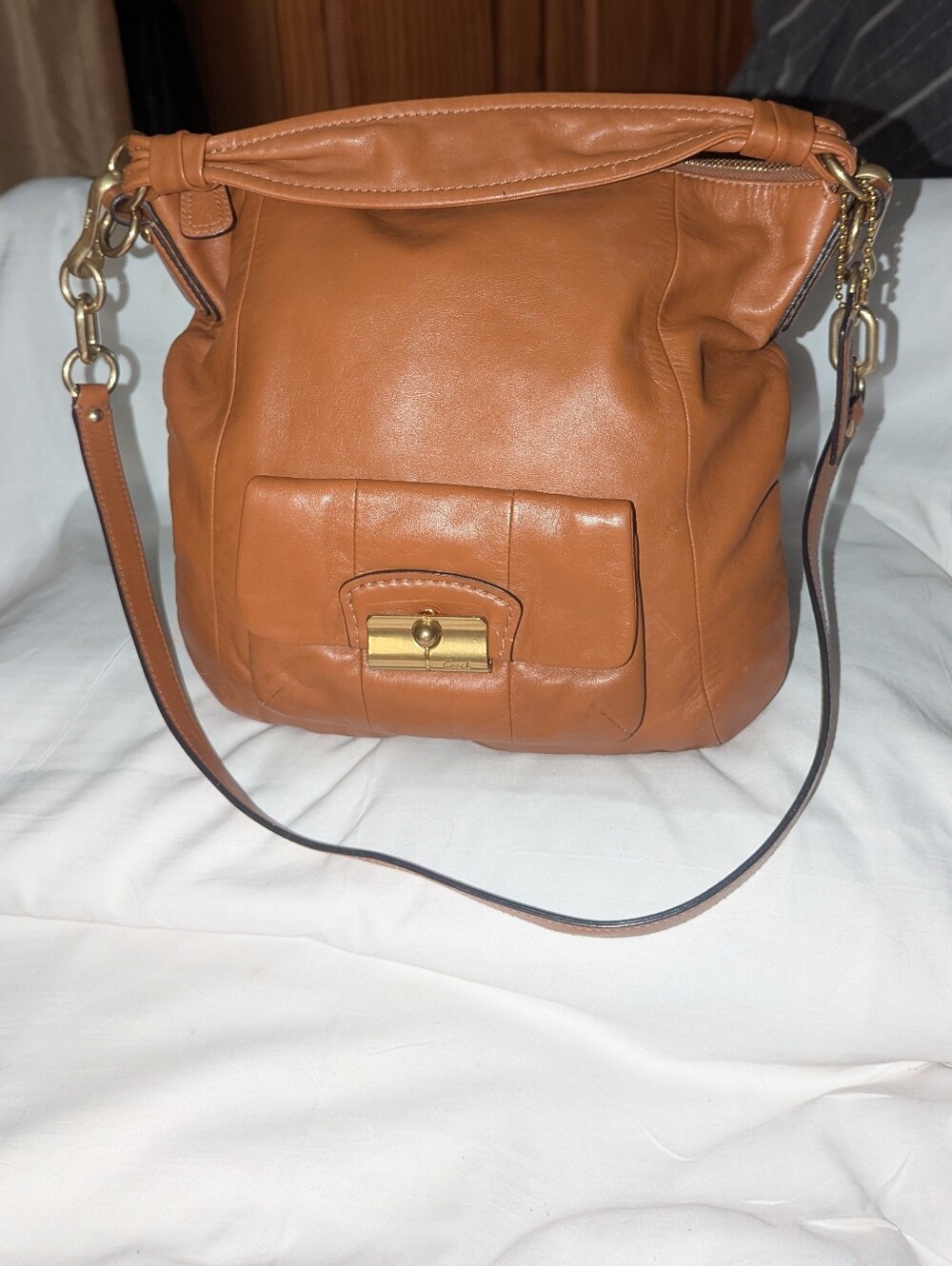 Coach Kristin Saddle Tan Leather Shoulder Bag with Gold Hardware 14783